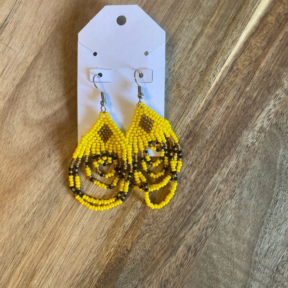 Brown and Yellow Macramé Earrings with Intricate Design